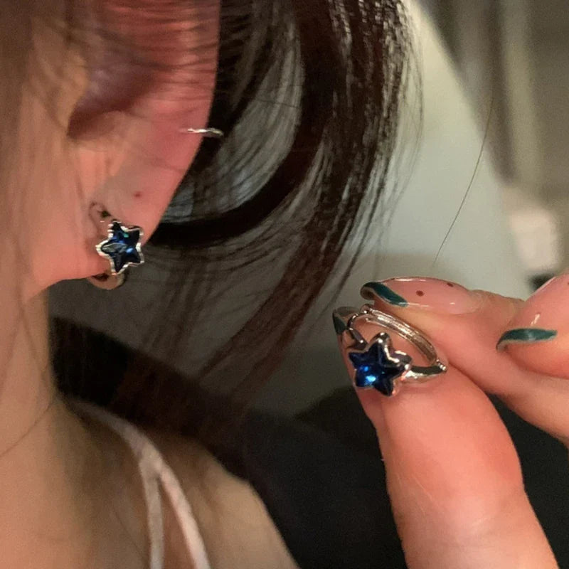 Pendientes de Aro Estrella Azul