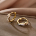 Gold Zircon Star Hoop Earrings