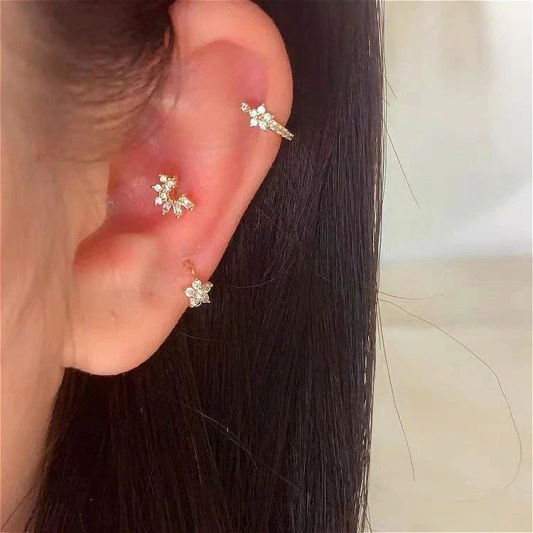 Silver Zircon Star Hoop Earrings