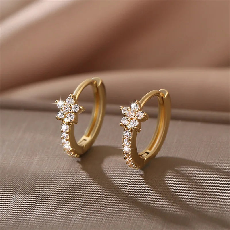 Gold Zircon Star Hoop Earrings