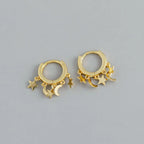 Gold Star and Moon Dangle Hoop Earrings