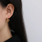 Gold Star and Moon Dangle Hoop Earrings