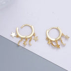 Gold Star and Moon Dangle Hoop Earrings