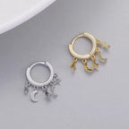 Silver Star and Moon Dangle Hoop Earrings