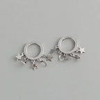 Silver Star and Moon Dangle Hoop Earrings