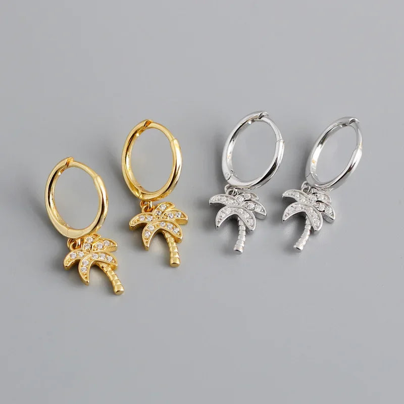Pendientes Aros Palmera con Circonio plata