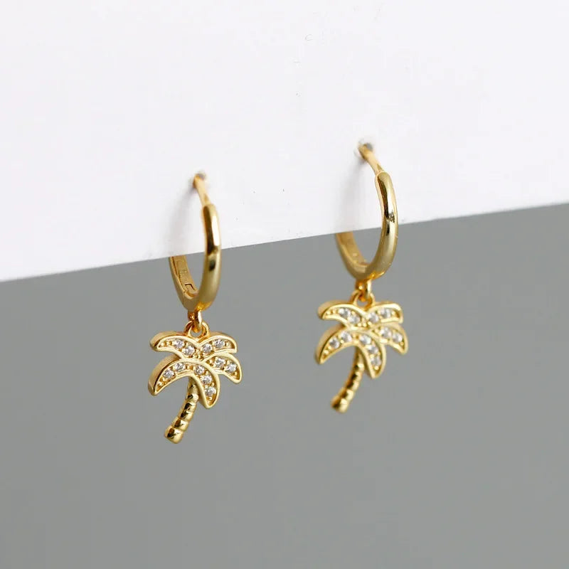 Boucles d'Oreilles Créoles Palmier avec Zircon or