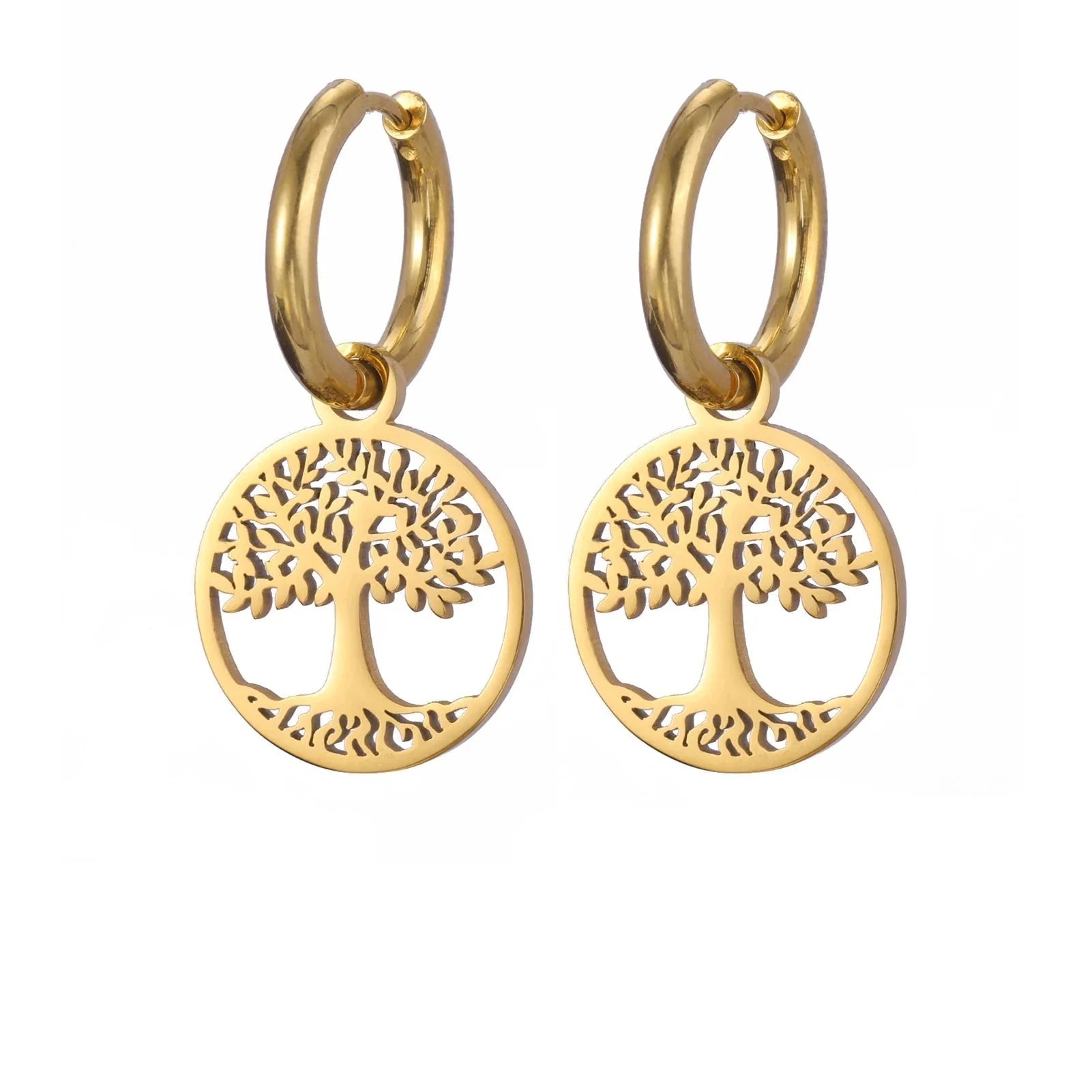 Women's Gold Tree of Life Hoop Drop Earrings