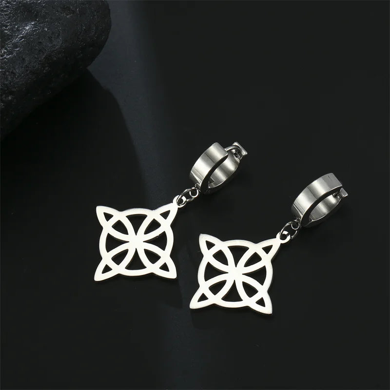 Pendientes de Aro Colgantes Nudo de Bruja Protección Mujer Wicca plata
