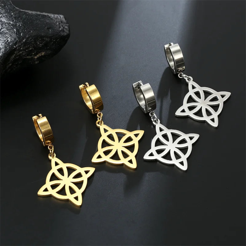 Pendientes de Aro Colgantes Nudo de Bruja Protección Mujer Wicca oro