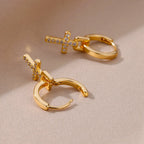 Women's Cross Hoop Earrings Gold