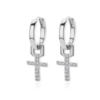 Women's Cross Hoop Earrings Silver