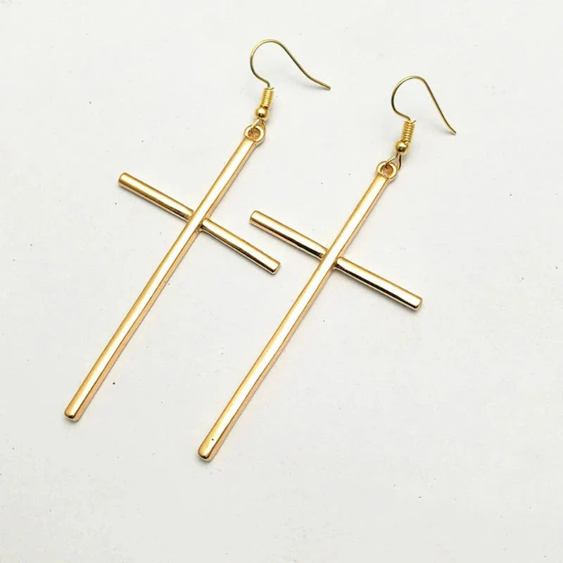 Long Gold Cross Earrings