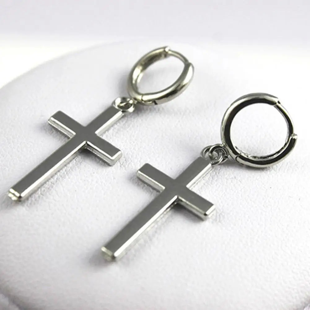 Silver Cross Dangle Earrings
