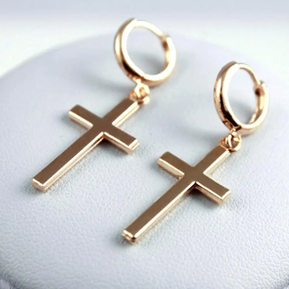 Gold Cross Dangle Earrings