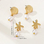 Boucles d'oreilles dorées coquillage étoile de mer et perle