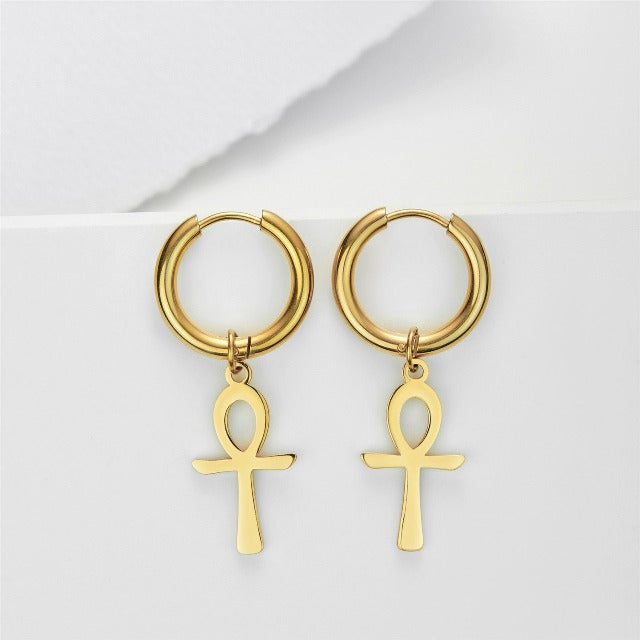 Pendientes Egipcios Cruz Ankh Mujer oro