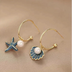 Pendientes esmaltados de concha y perla 