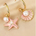 Pendientes esmaltados de concha y perla 
