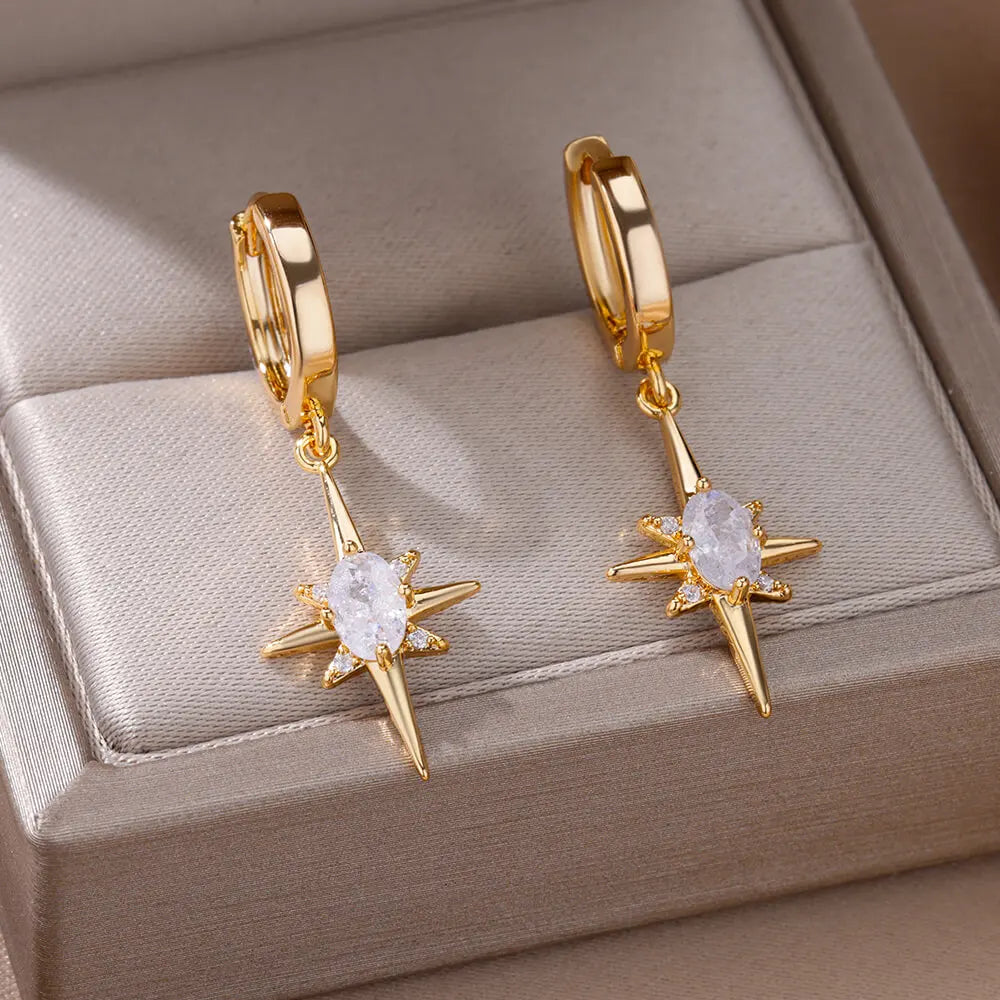 Pendientes de Aro para Mujer Estrella y Circonita