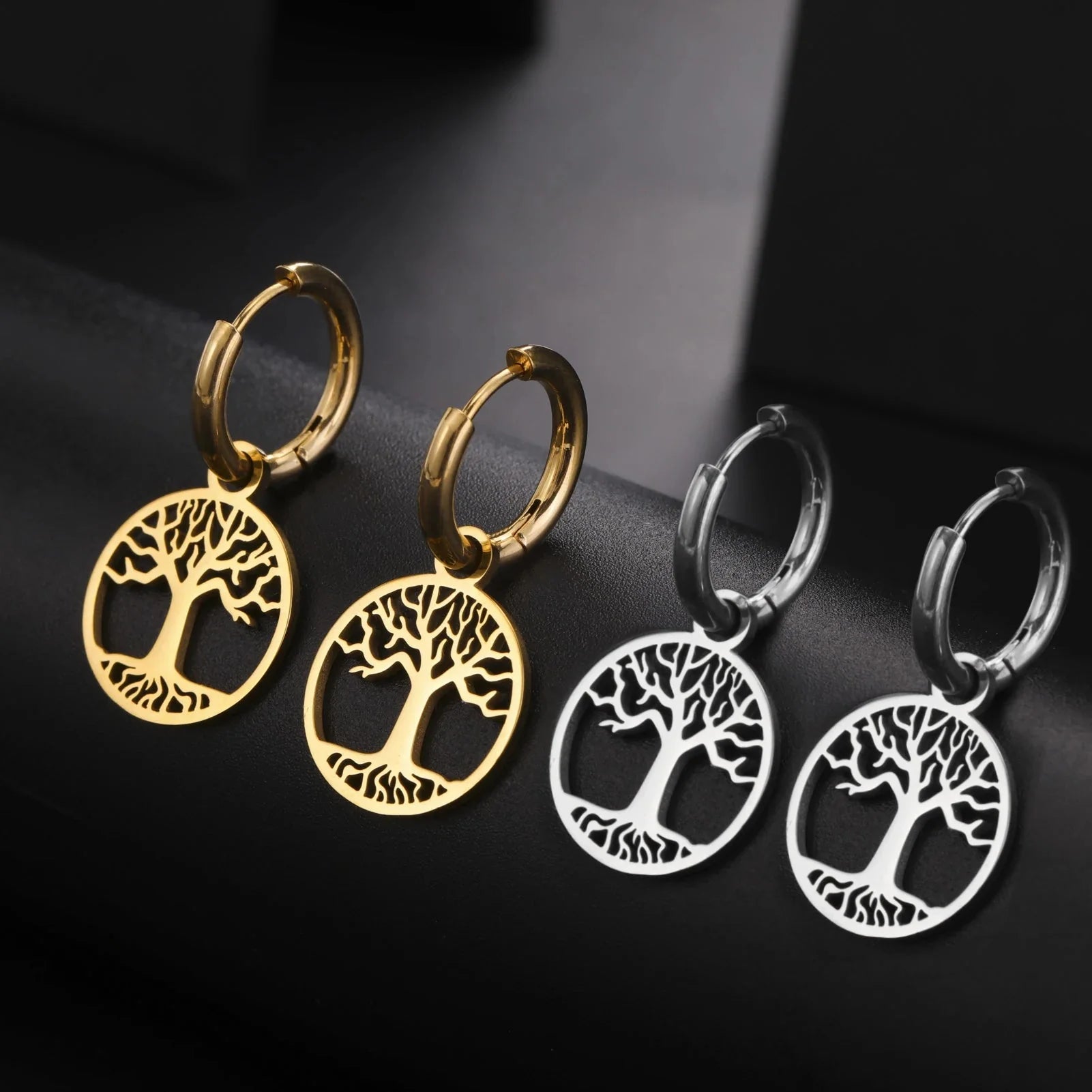 Women's Earrings Hanging Hoop Tree of Life