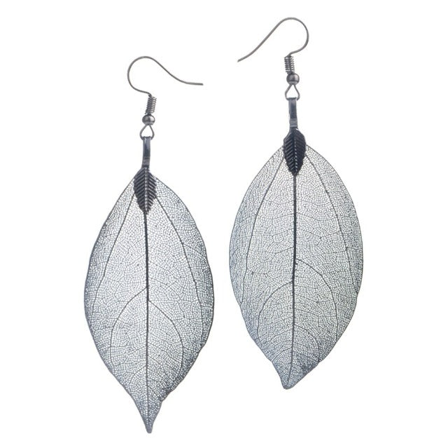 Pendientes Hoja Bohemia Hematita oro bañado
