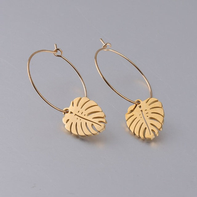 Pendientes de Hoja de Palma en Oro