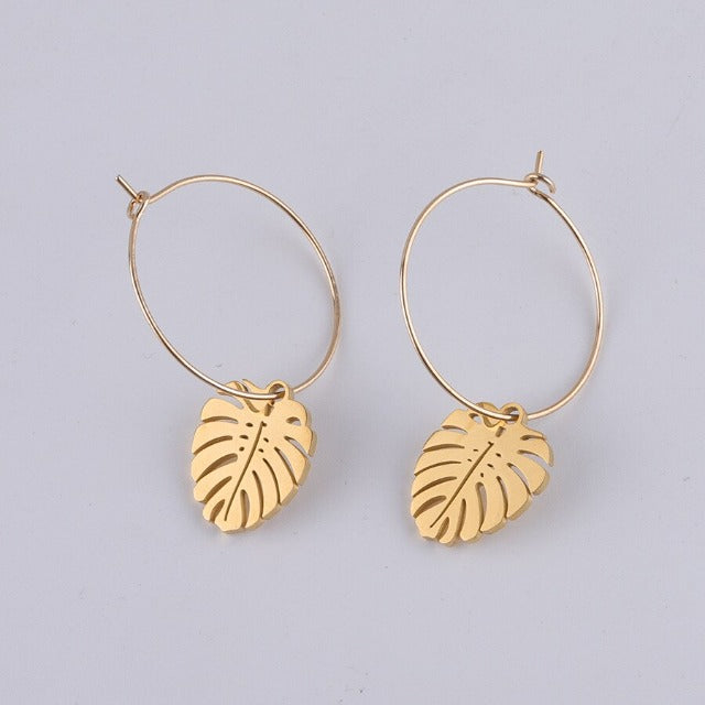 Pendientes de Hoja de Palma en Oro