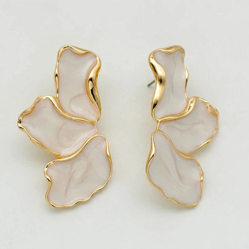 Half-Flower Stud Earrings White Petals