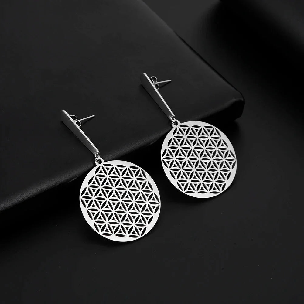 Pendientes Colgantes Flor de la Vida para Mujer Mandala plata