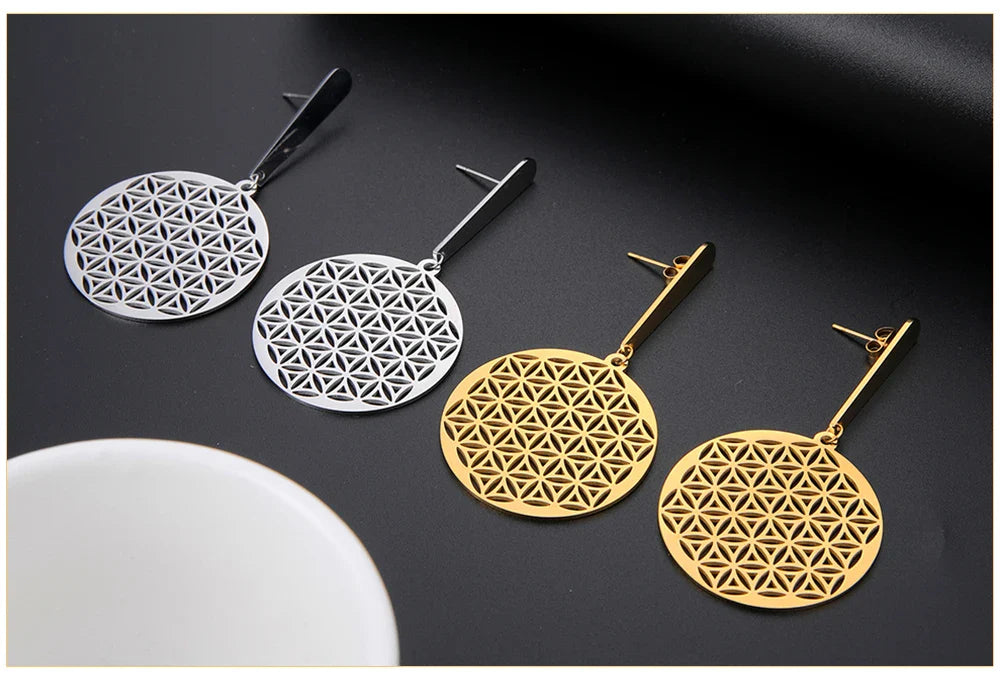 Pendientes Colgantes Flor de la Vida para Mujer Mandala plata