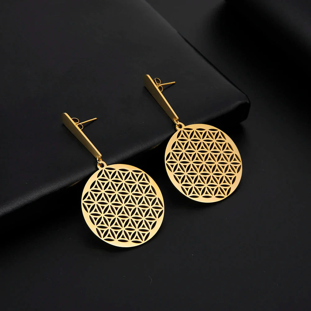 Pendientes Colgantes Flor de la Vida para Mujer Mandala oro