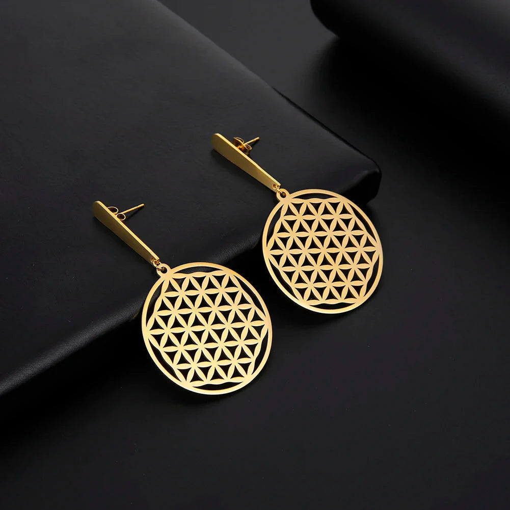 Pendientes Colgantes Flor de la Vida en oro