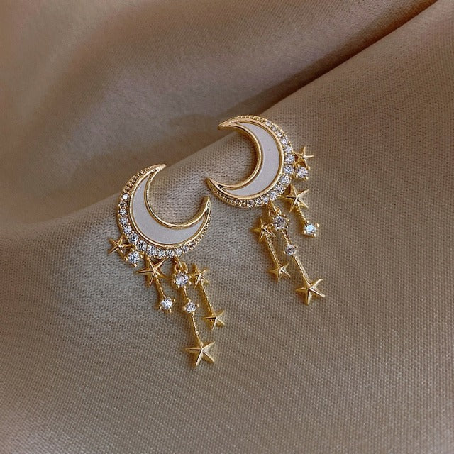 Moon and Stars Gold & Diamond Earrings