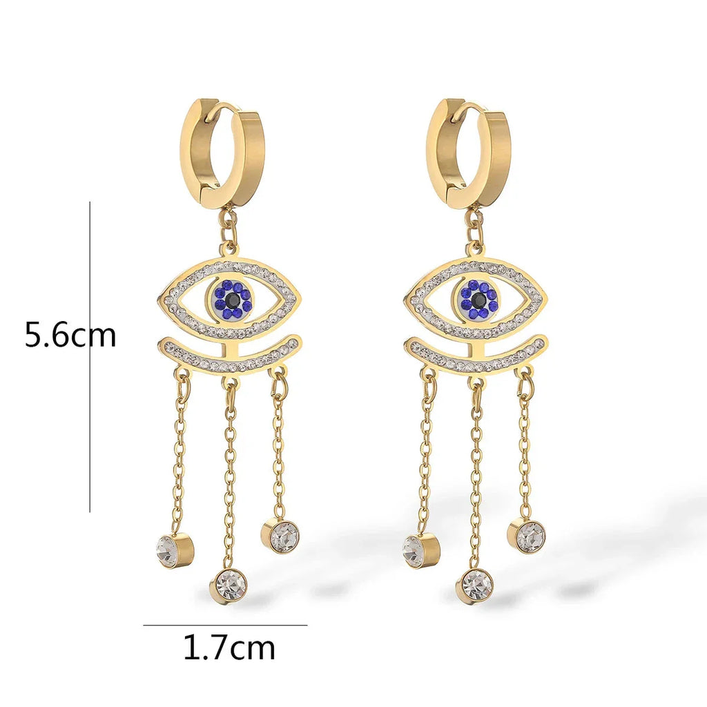 Long Blue Evil Eye Earrings
