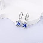 Blue Round Evil Eye Earrings with Pearls