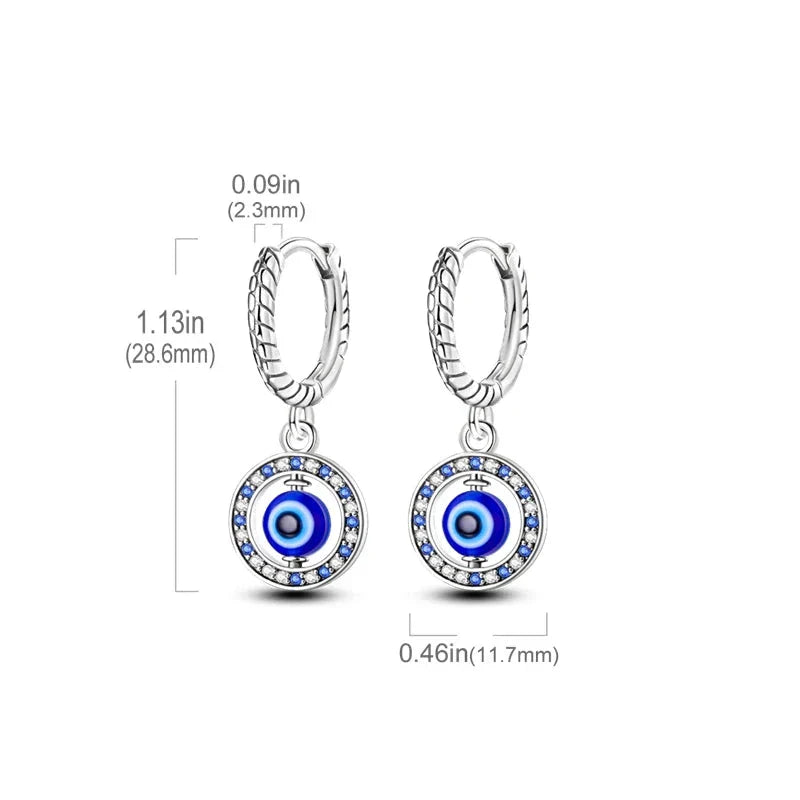 Blue Round Evil Eye Earrings with Pearls