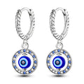 Blue Round Evil Eye Earrings with Pearls