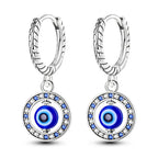 Blue Round Evil Eye Earrings with Pearls
