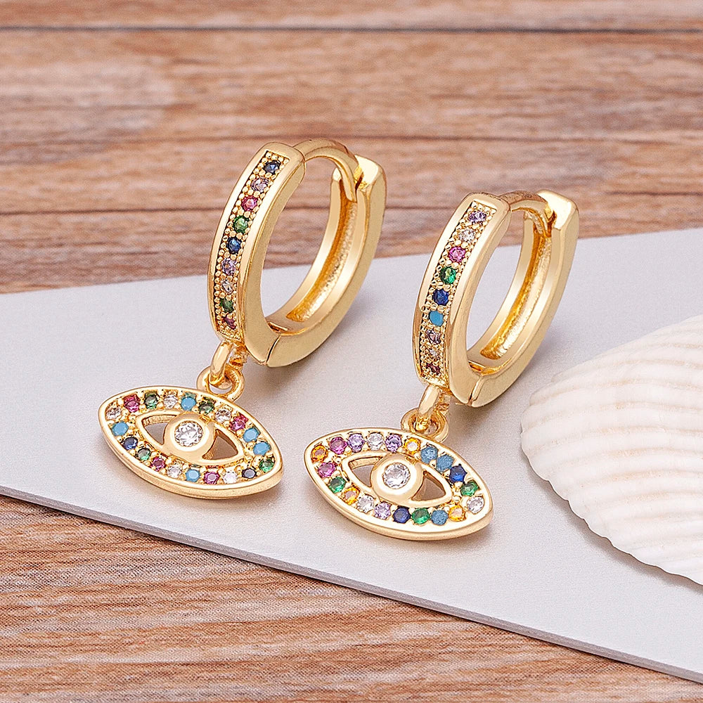 Multicolor Blue Zircon Evil Eye Earrings Bohemian Style
