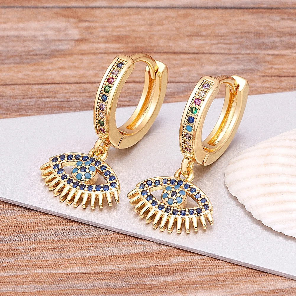 Boucles D'Oreilles Mauvais Oeil Bleu Zircon Style Bohème