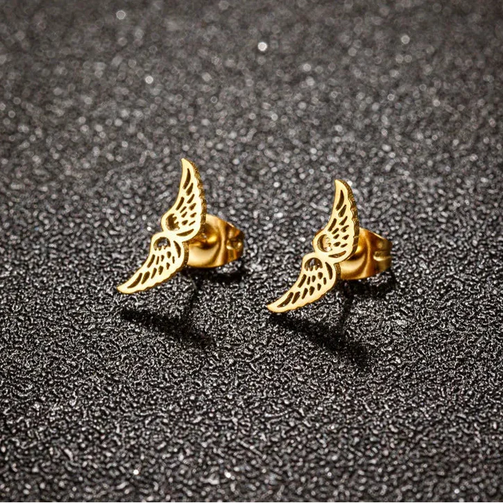 Pendientes minimalistas alas de ángel oro