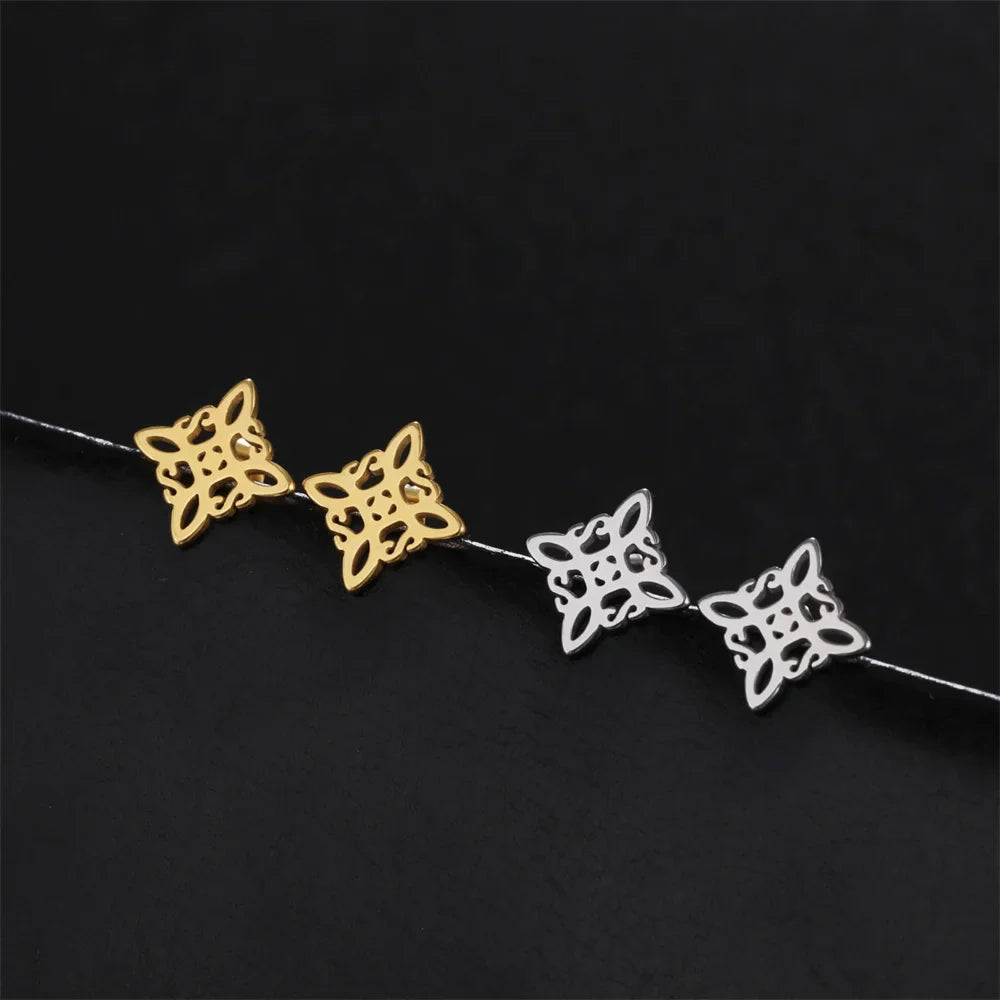 Witch's Knot Earrings Women's Wiccan Protection Studs Gold