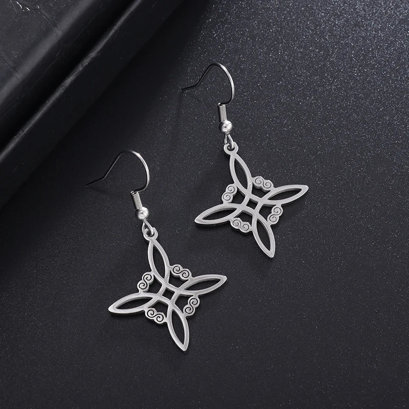 Wiccan Silver Witch's Knot Protective Dangle Earrings for Women