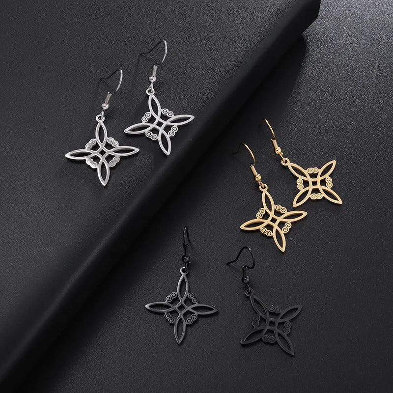 Wiccan Black Witch's Knot Protective Dangle Earrings for Women