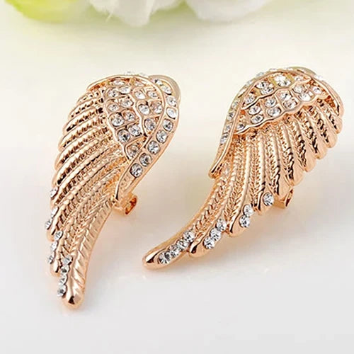 Angel wings drop earrings with rhinestones