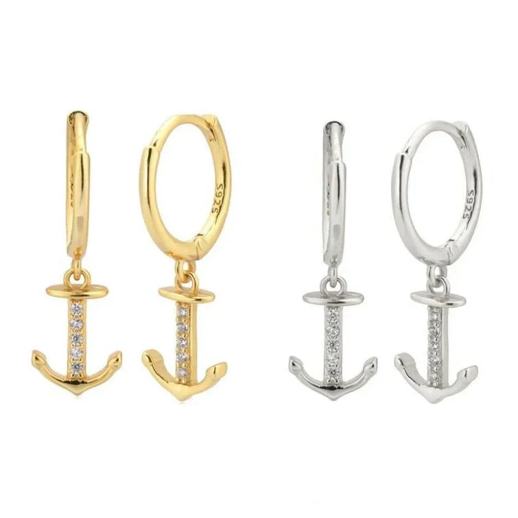 Boucles d'oreilles pendantes ancre or
