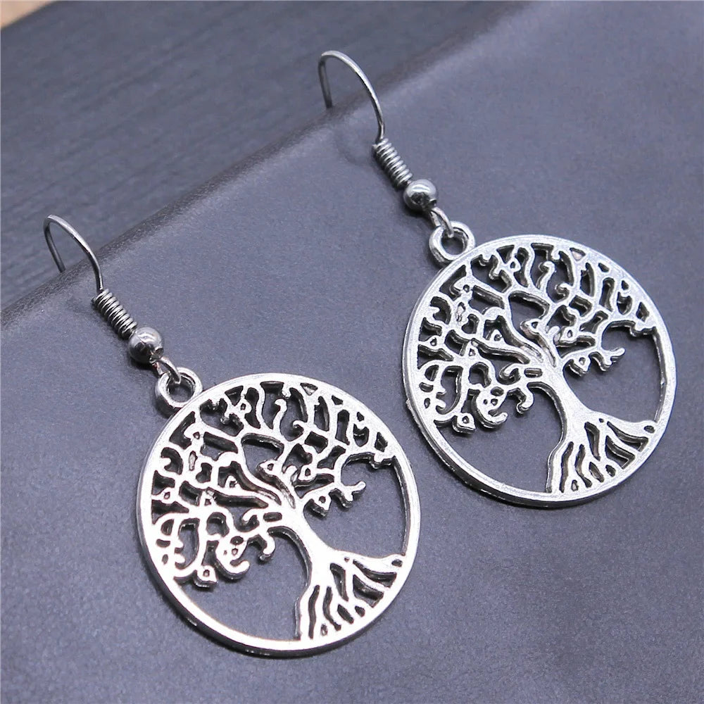 Antique Silver Tree of Life Dangle Earrings