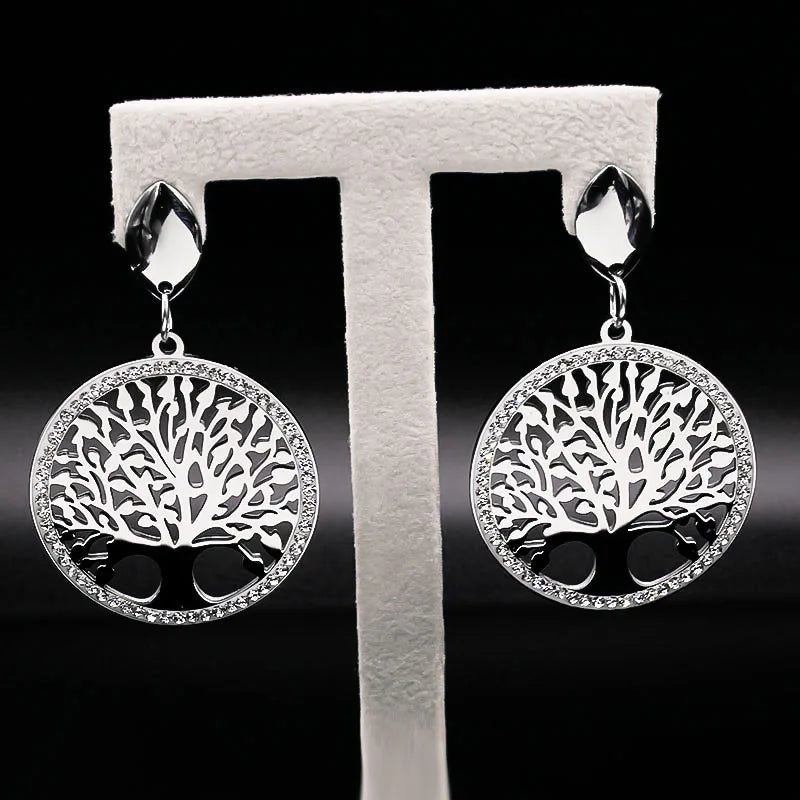 Silver Tree of Life Dangle Earrings