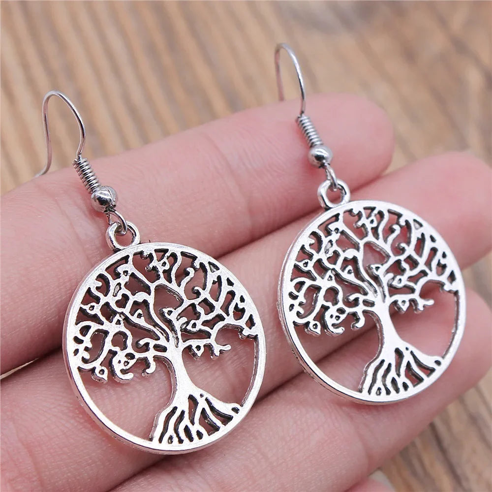 Antique Silver Tree of Life Dangle Earrings